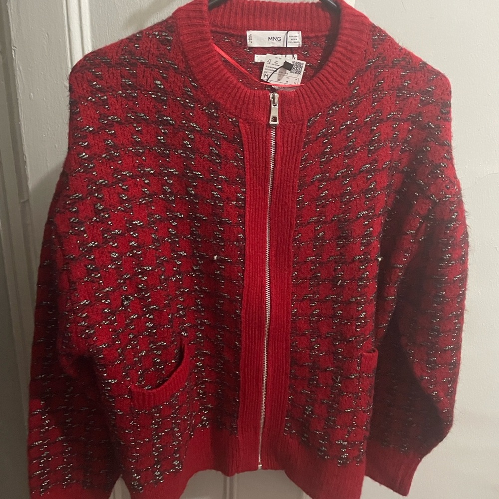 Mango Red and Black Women's Cardigan Sweater